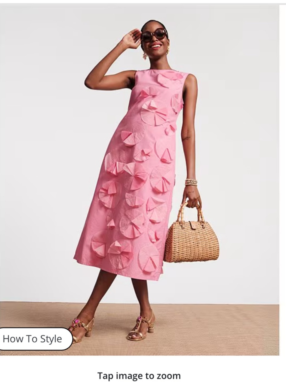 Frances Valentine Poplin Origami Flower Boatneck Sleeveless Midi Dress Small NWT